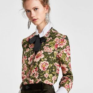 Zara floral white collar bow pearl button blouse